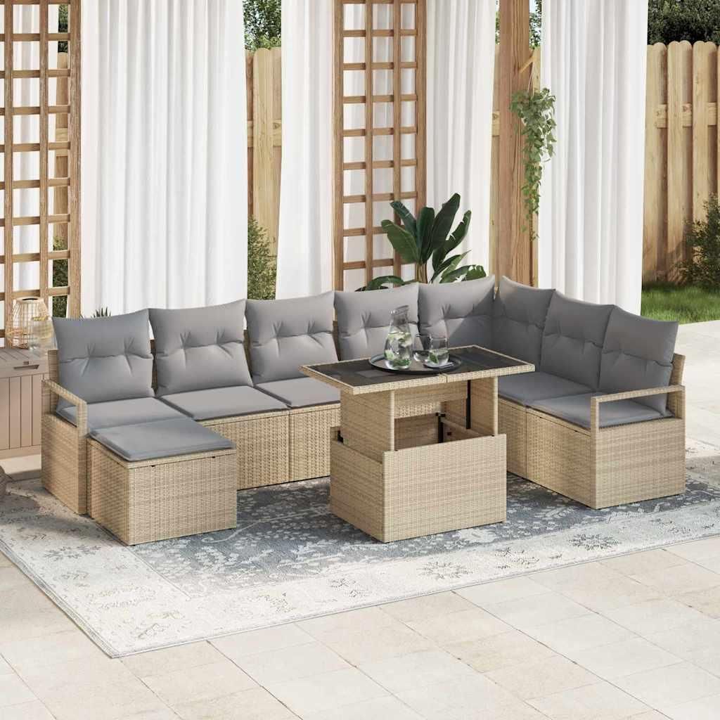 Maison Exclusive - Garten-Sofa-Set mit Speicher 9 pcs Beige Poly Rattan