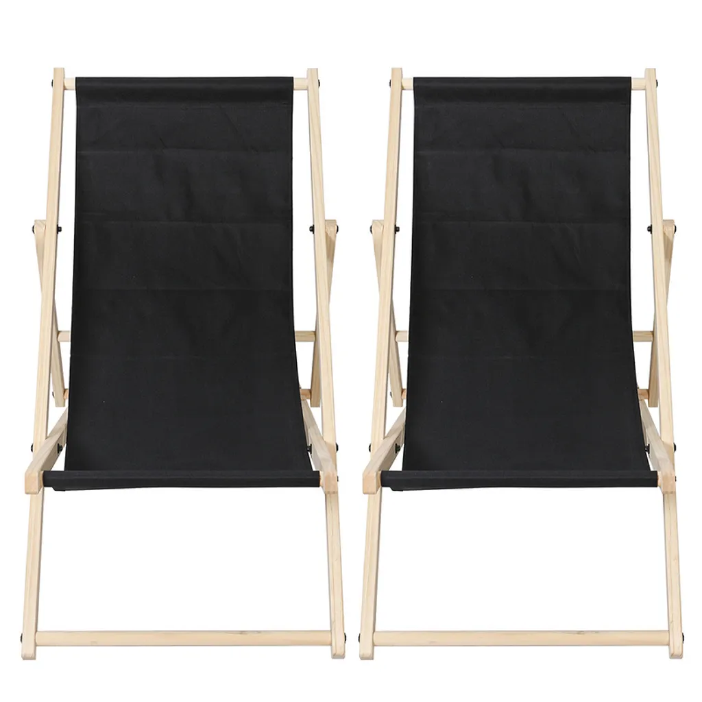 Coppia Sedie Sdraio SWANEW in Legno - Lettino Relax Nero 120kg
