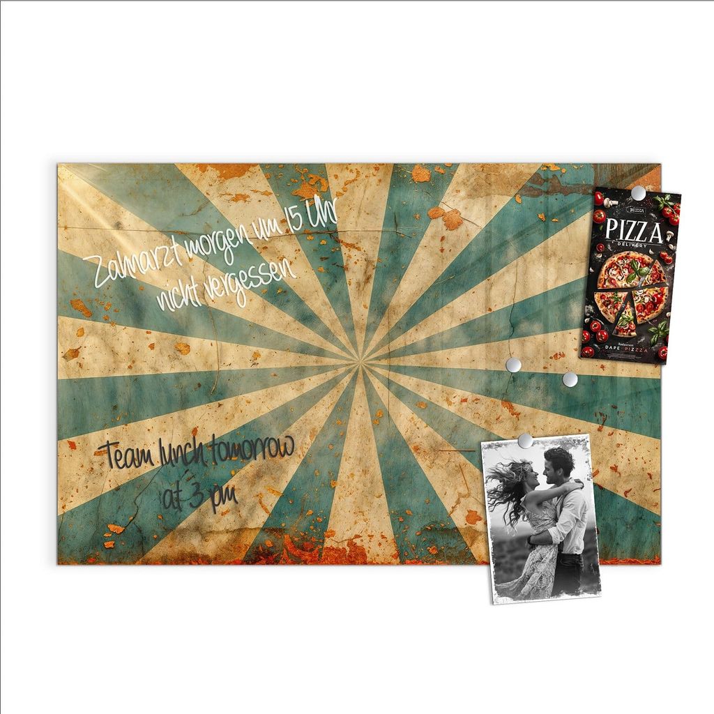 Magnettafel 90x60cm Pinnwand Whiteboard beschreibbar - Retro Sonnenstrahlen