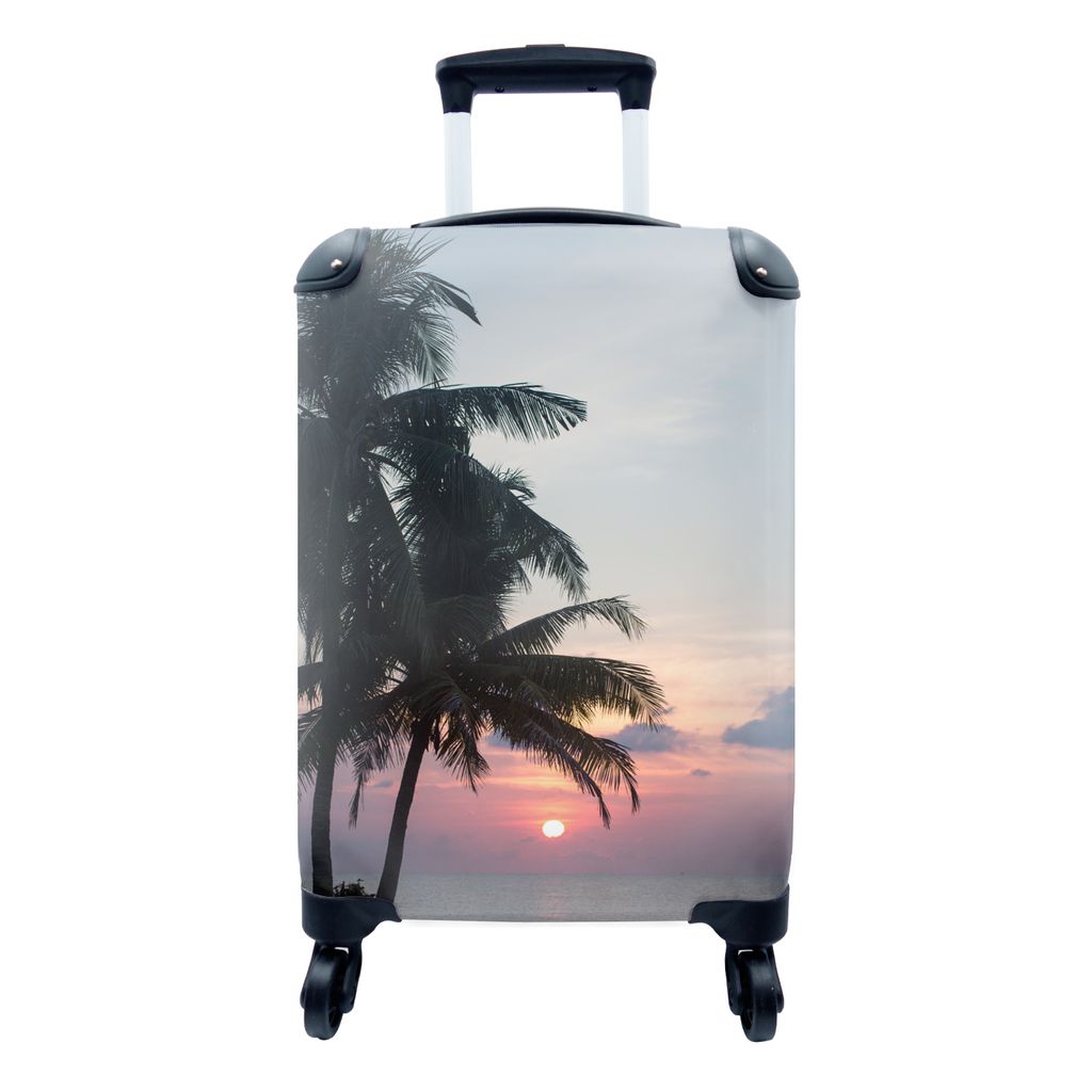 MuchoWow Koffer Handgepäck Trolley Rollkoffer Kleine Reisekoffer mit 4 Rollen - Palme - Tropisch - Sonnenuntergang - Cabin Size < 55x40x23 cm & ...