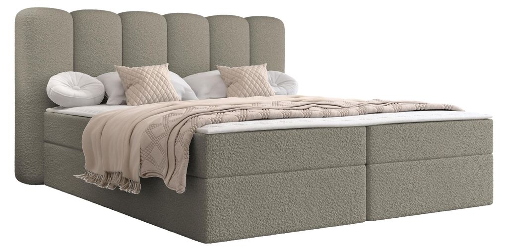 MIRJAN24 Boxspringbett mit zwei Bettkästen Softi I Boucle, Schlafzimmer, Dopellbett mit Topper (Farbe: Lambi 03, Größe: 180x200 cm)