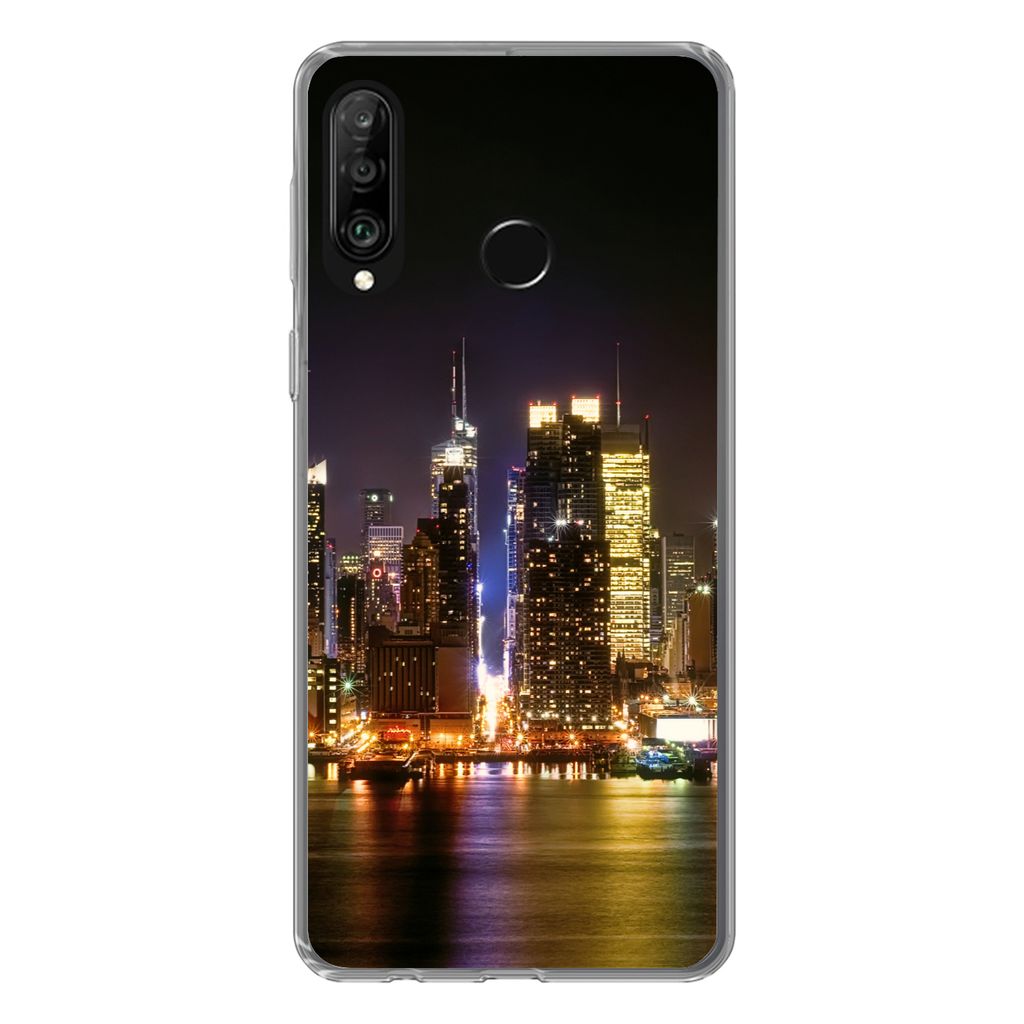 MuchoWow Handyhülle Schutzhülle Hülle für Huawei P30 Lite New York - Skyline - Farben Silikon Softcase Handy Hülle - Handyhülle
