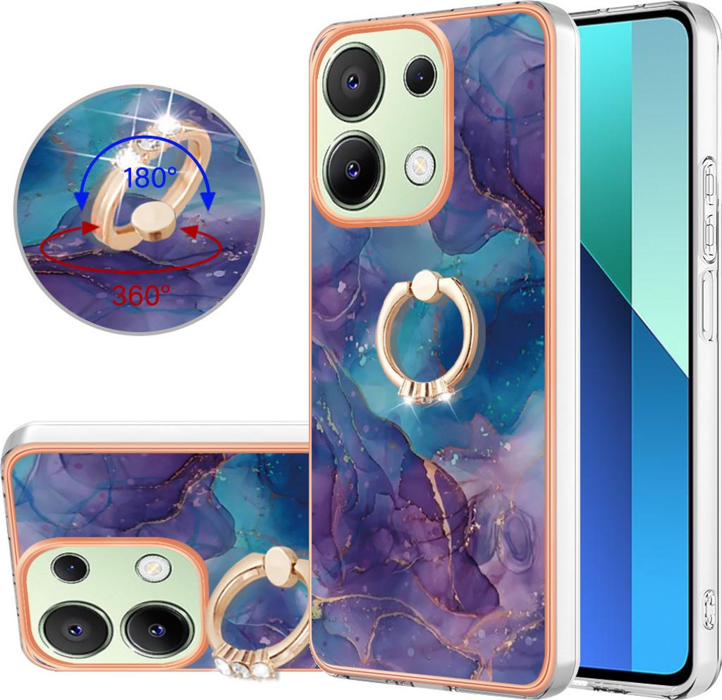 Hülle für Xiaomi Redmi Note 13 4G Muster TPU Silikon Stoßdämpfer Bumper Schutzhülle mit Ring Ständer Dunkelblau