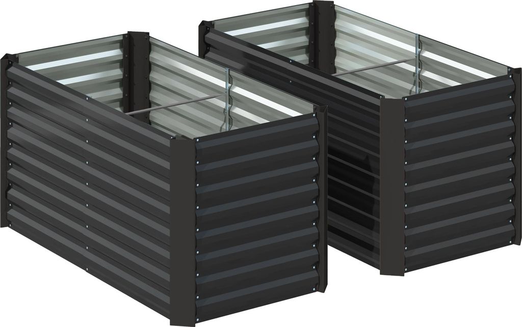 Hochbeet 2er-Set, Pflanzkasten, extra tief, Metall, 120 x 60 x 60 cm Dunkelgrau