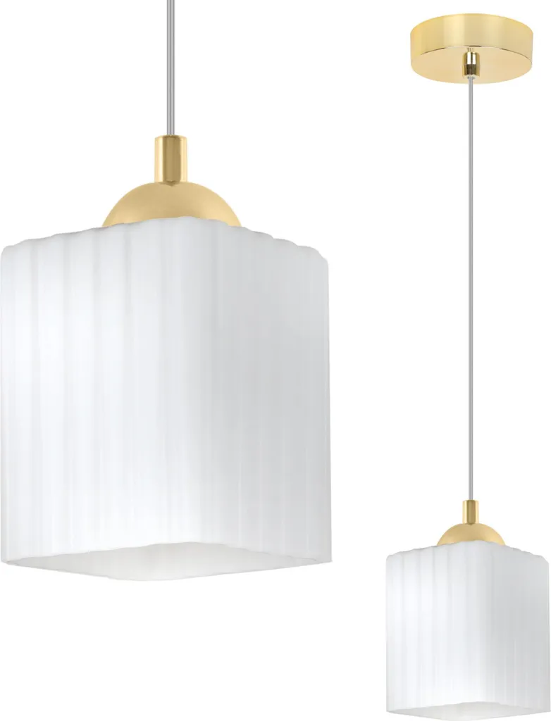Lustre suspension cube doré et blanc RIFFLE E27 pour salon design