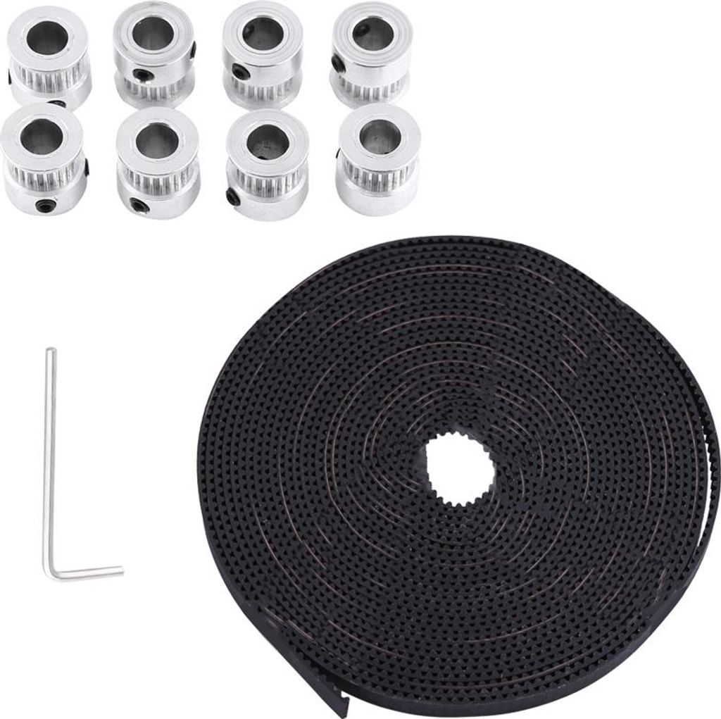 3D-Drucker-Set, 8-teilig, 2GT Zahnriemenscheibe, Bohrung 8 mm + 5 Meter Riemen, breit 6 mm + 16 Schrauben