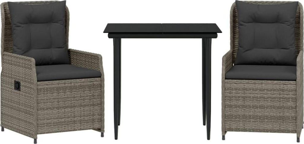 vidaXL 3-tlg. Garten-Essgruppe mit Kissen Grau Poly Rattan