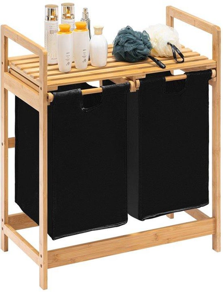Bambus Wasmand mit 2 Auszugsbeutel, 73x64x33cm, schwarz