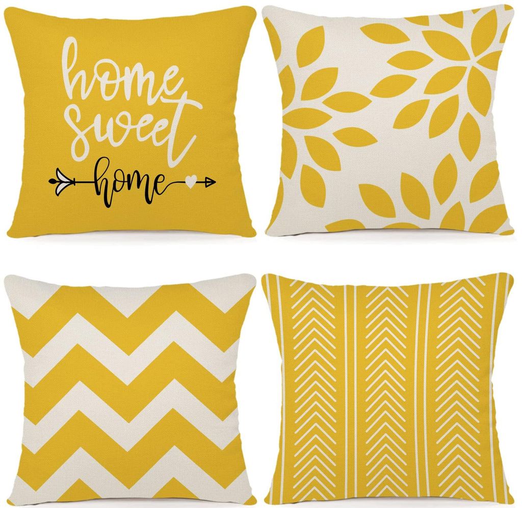 Set mit 4 Leinenkissenbezügen, 45x45 cm, dekorative Kissen für Schlafzimmer, Sofa, Stuhl, Bett, Garten (gelb)