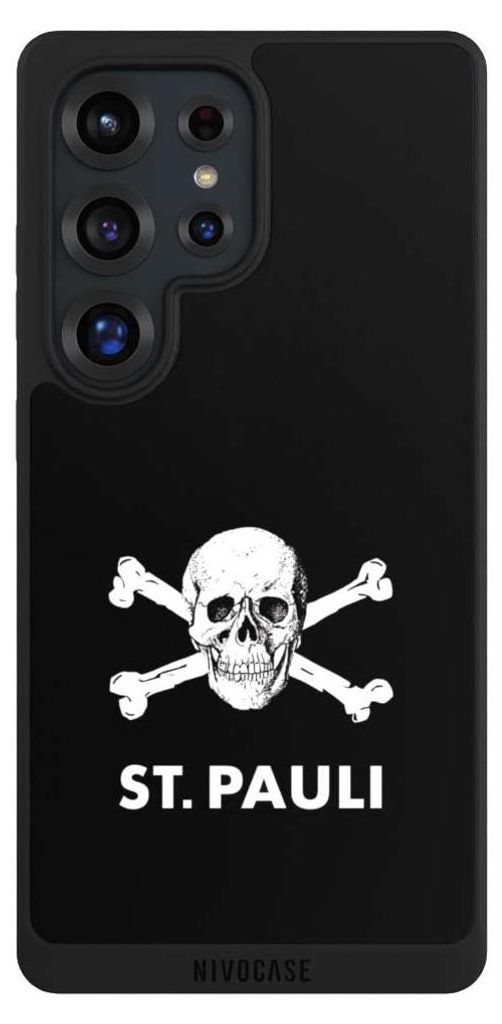 NIVOCASE Handyhülle für Samsung Galaxy S25 Ultra Hülle NIVOpure Case Schwarz FC St. Pauli Offizielles Lizenzprodukt Totenkopf