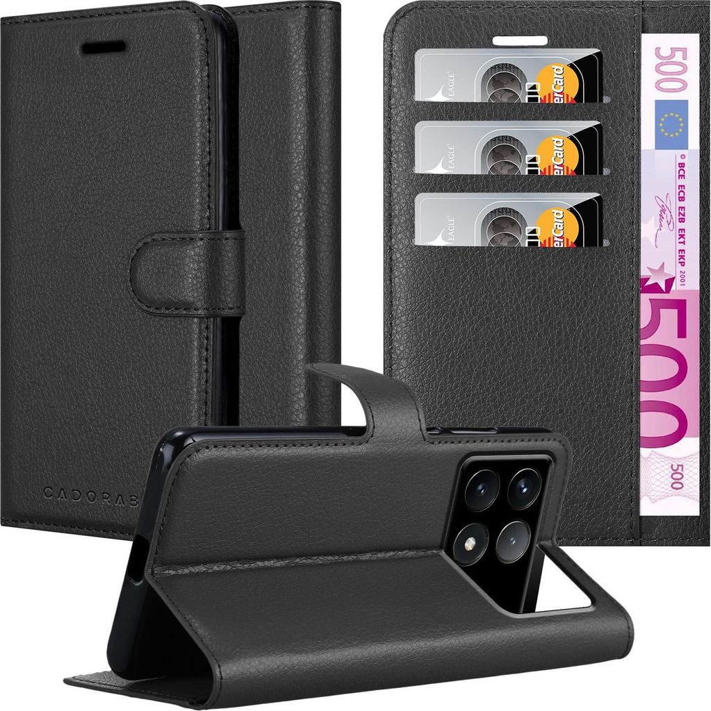 Cadorabo Hülle für Xiaomi Poco F6 Pro Hülle in PHANTOM SCHWARZ Schutzhülle mit Magnetverschluss, Standfunktion und Kartenfach