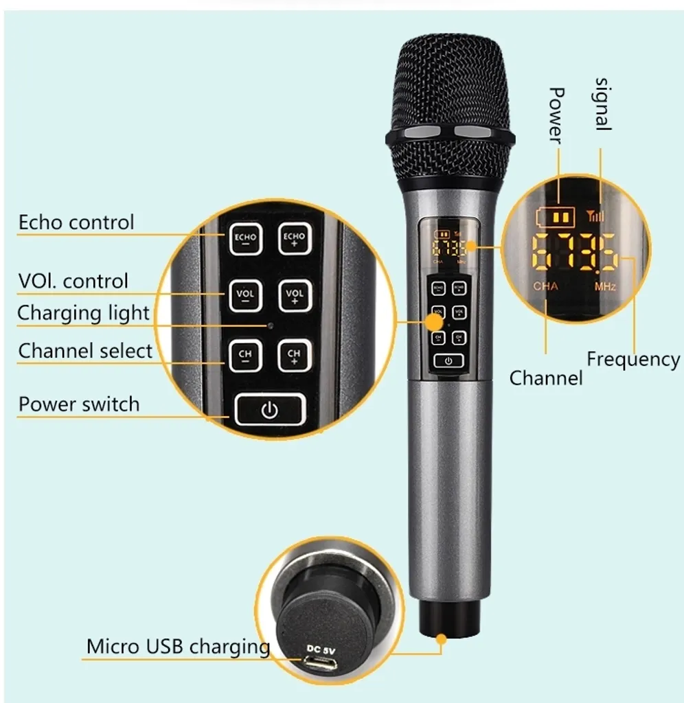 Microphone INF noir anti-interférence pour conférence et karaoké pro - 5