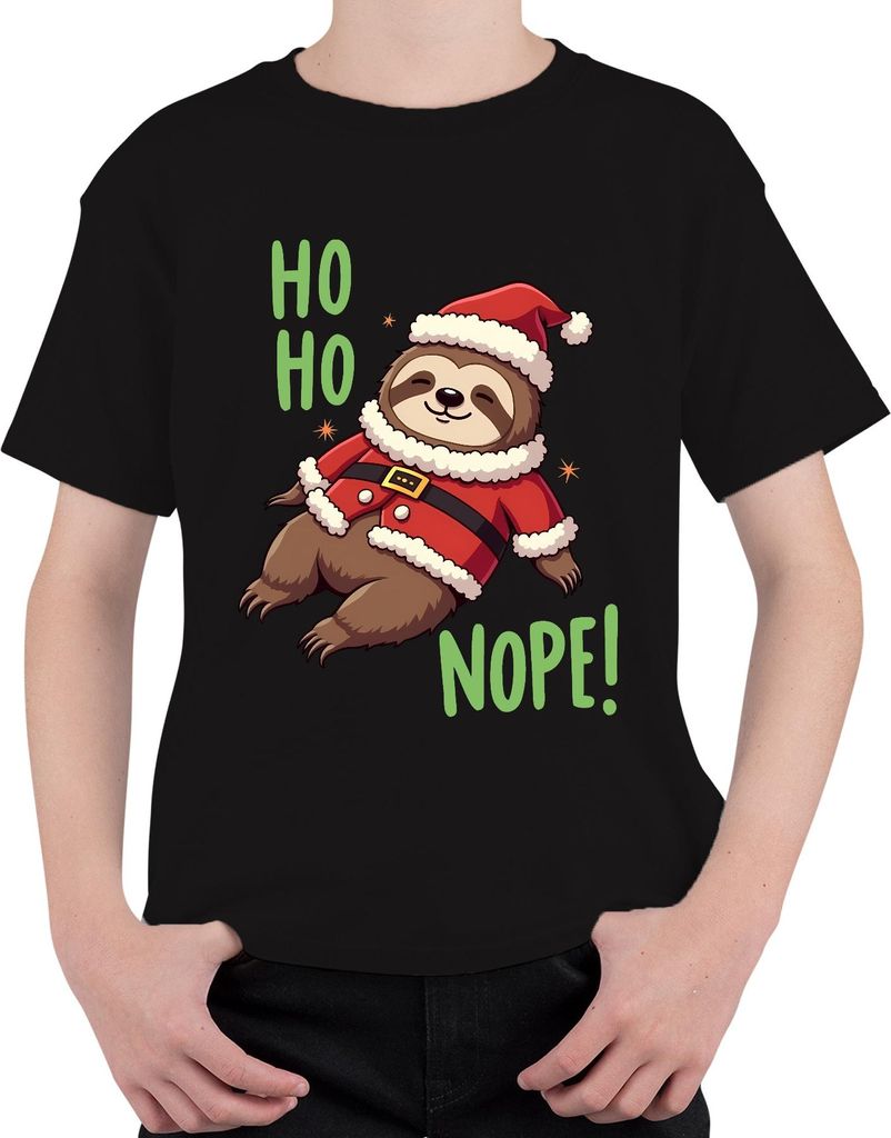 HO HO NOPE! Faultier Weihnachten lustig Geschenk niedlich faul Uni Kinder T-Shirt, Schwarz, 152