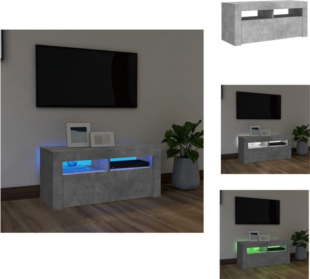 vidaXL TV-Schrank mit LED-Leuchten Betongrau 90x35x40 cm - TV-Möbel