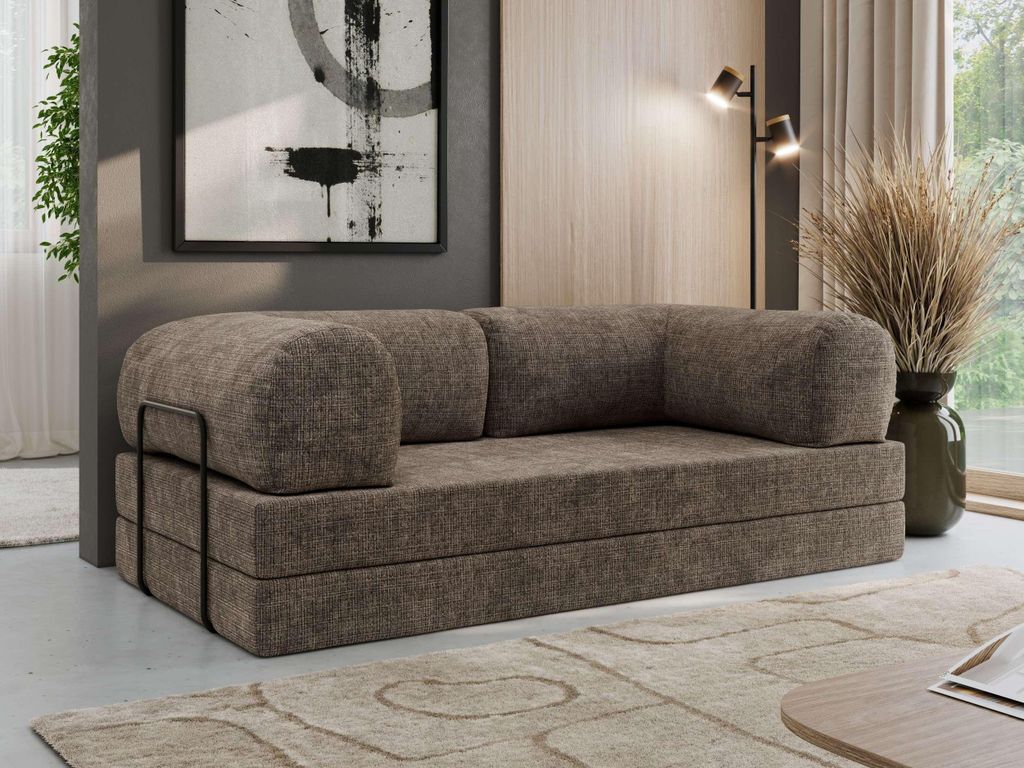 MKS MEBLE Schlafsofa 3-Sitzer ORSETTO 200 cm Sofa mit Schlaffunktion & Metallrahmen Modernes Design Ausziehcouch, HR-Schaum - Braun Schenille grob ...