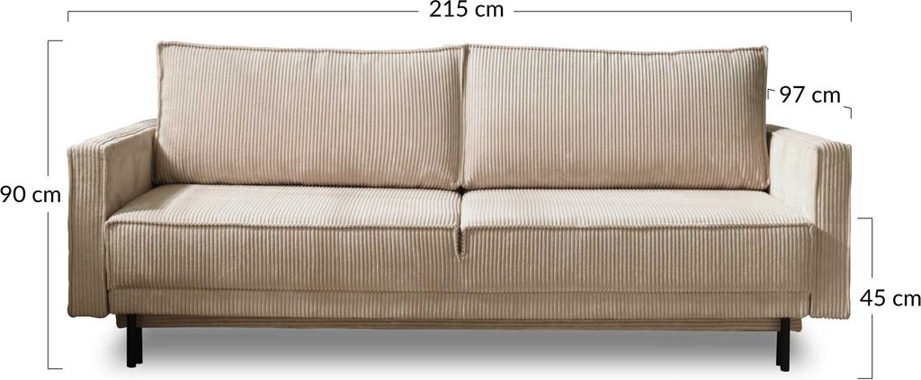 Sofa Couch 3er 3Sitzer samt 215 fashion cm Bettkasten + Schlaffunktion