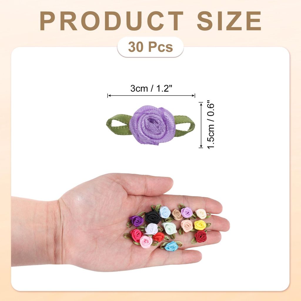 30 Stš¹ck Hellviolette Kš¹nstliche Mini Schleifen Blumen 5/8"x1-3/16" Mini-Rosen Schleifen Rosen mit Blatt Stoffblumen Satinband fš¹r N?hen V...