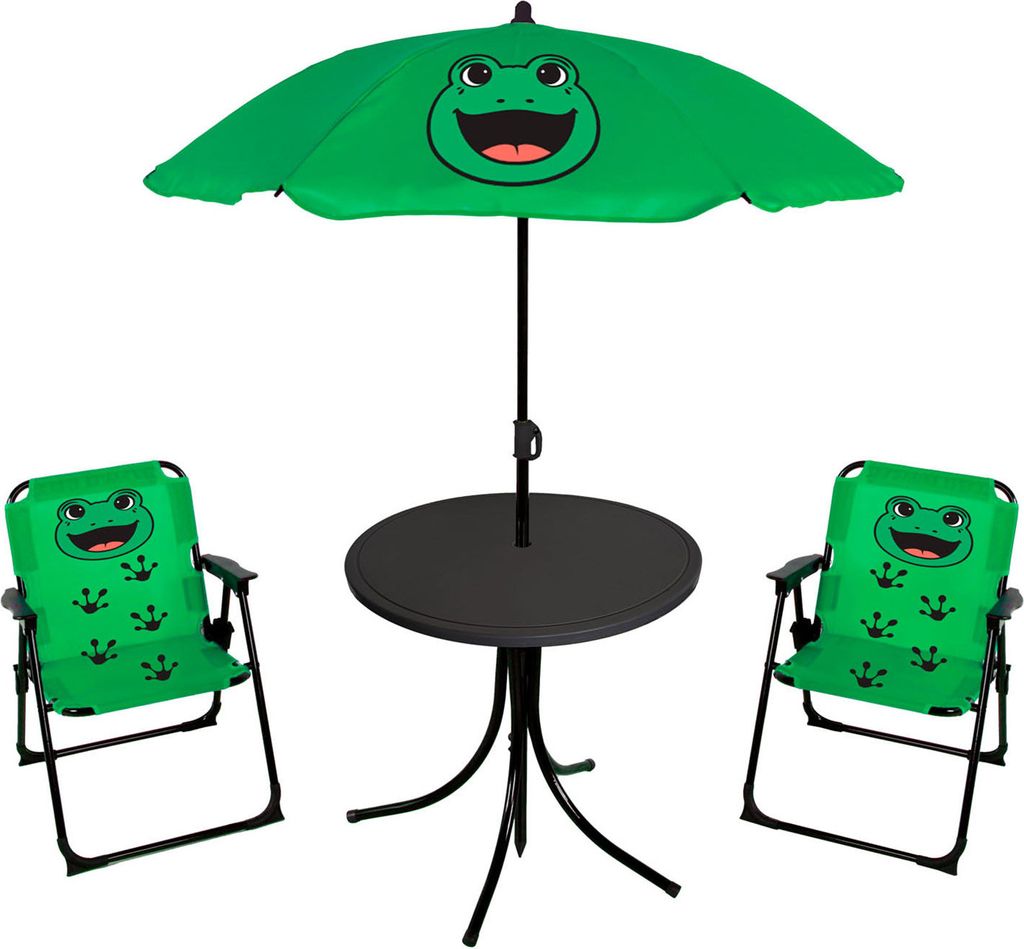 4tlg Kinder Campingmöbel Set Frosch Campingstuhl Tisch Sonnenschirm