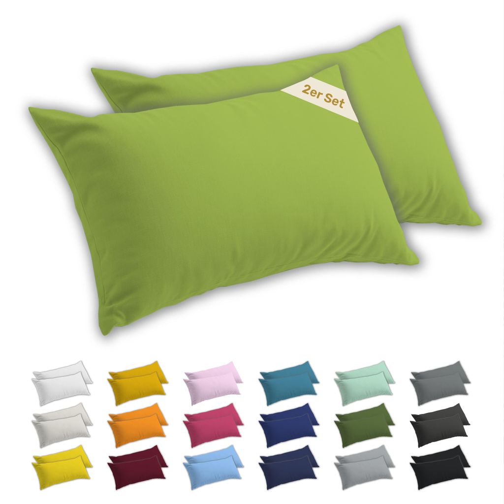 Lavea 2er Set Kissenbezug 40x60 cm, 100% Baumwolle Jersey, YKK-Reißverschluss, Apfelgrün