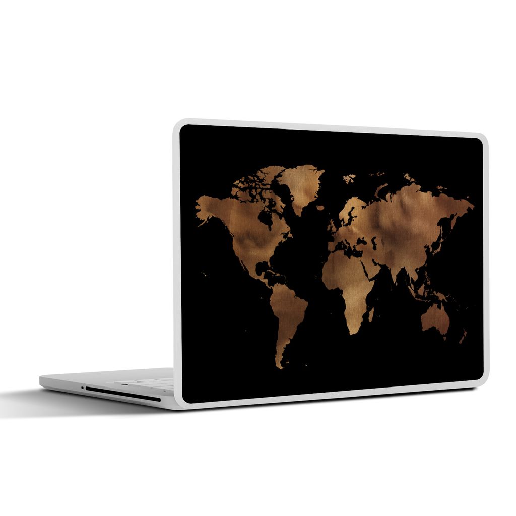 MuchoWow Laptop Aufkleber Sticker Cover Weltkarte - Schwarz - Bronze 25x18 cm - Laptop-Deko