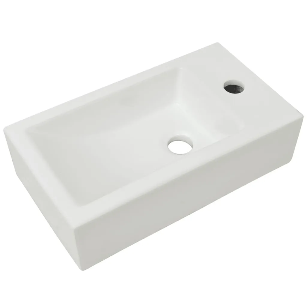 Lave-mains rectangulaire en céramique blanche pour petits espaces 46 cm
