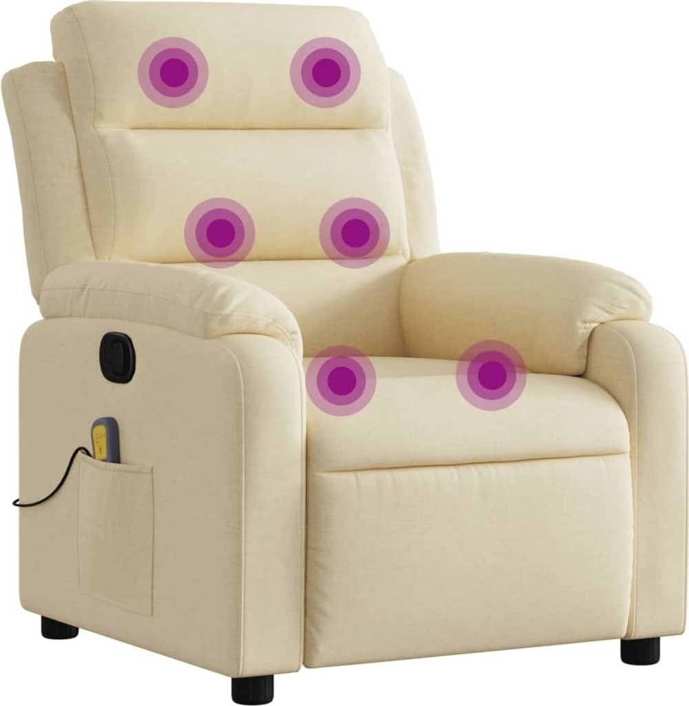 Massagesessel Creme Stoff, Vibrationsmassage 6-Punkt, dick gepolstert, Seitentasche, 75x100x92,5 cm