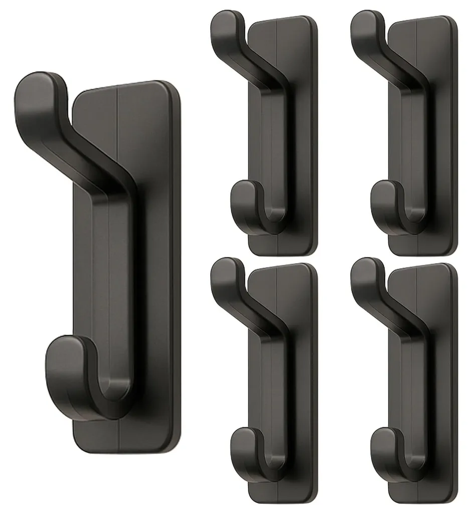 Lot de 5 crochets adhésifs noirs pour porte et mur sans perçage