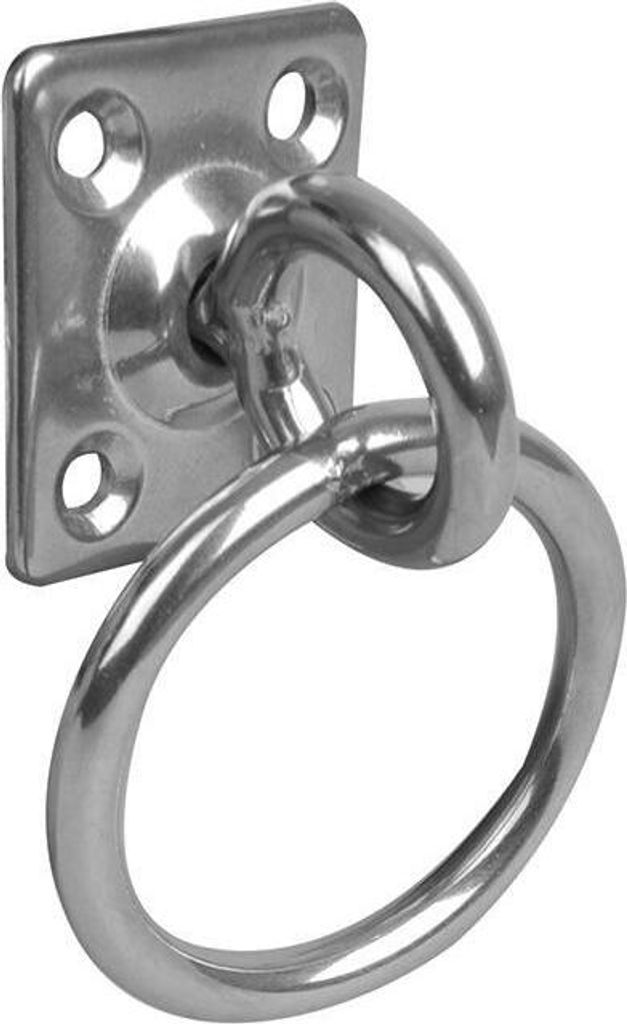 Augplatte mit Wirbel und Ring, 33x38x6mm, RVS AISI 316, 4 loch