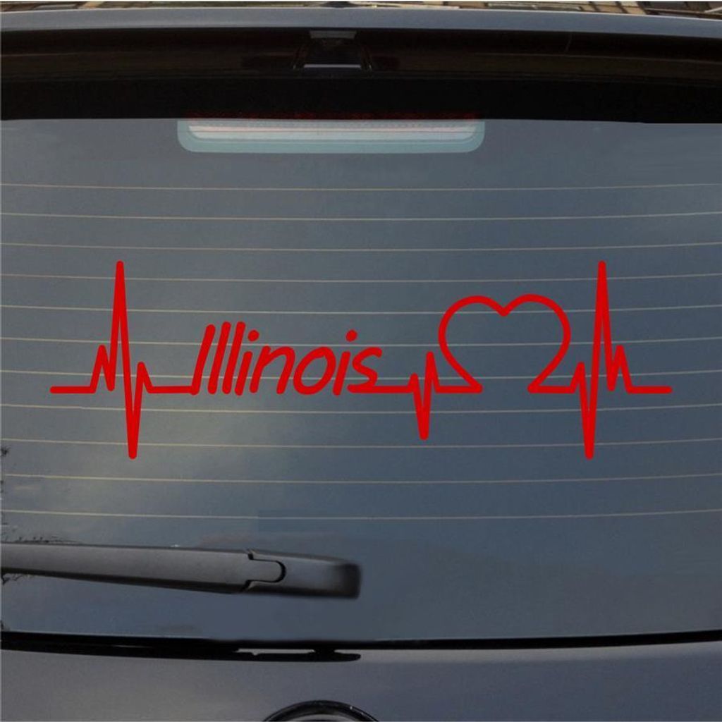 Heckscheibenaufkleber Illinois Herzschlag Puls Staat USA Liebe 55x17 cm Rot Auto Aufkleber Sticker
