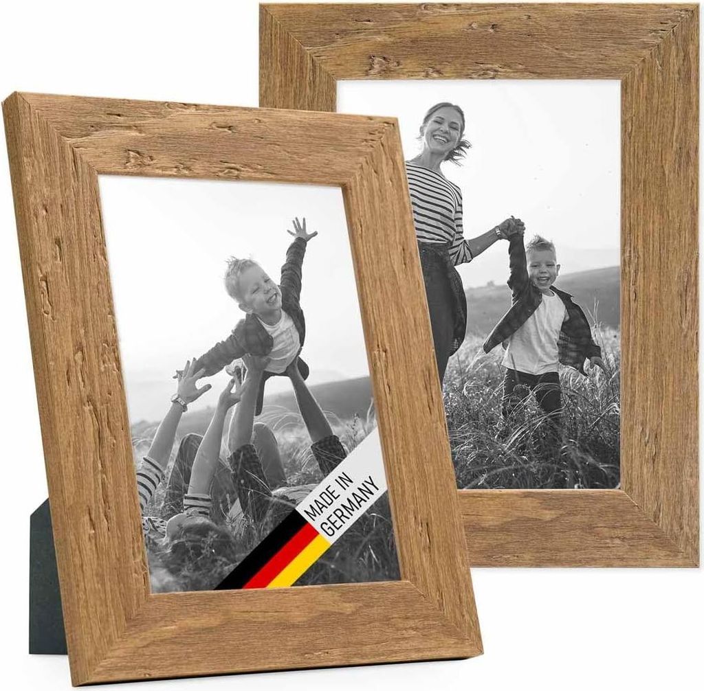 Set von 2 Bilderrahmen 10x15 cm - Rustikales Holzdesign mit Glasfront