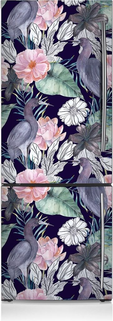 Kühlschrank Aufkleber Kühlschrankmagnete Dekoration Kühlschrankfolie 60x180 cm - Vögel in den Blumen