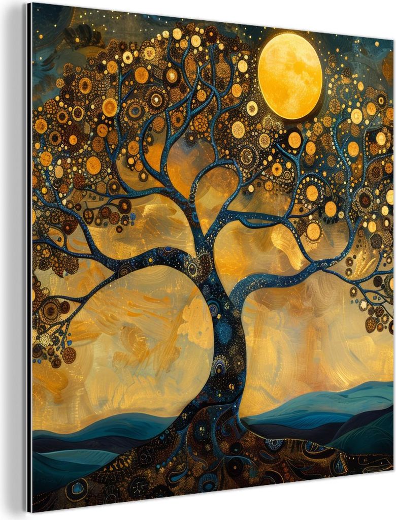 MuchoWow Wanddekoration Metall Metallbild Wandkunst 50x50 cm Baum - Industriell - Abstrakt - Gelb MuchoWow Aluminium Gemälde - Alubild - Industrial