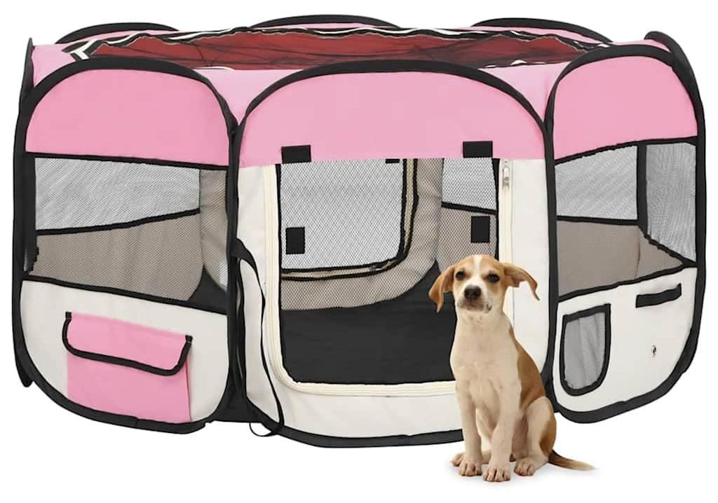 vidaXL Faltbarer Welpenlaufstall mit Tragetasche Rosa 125x125x61 cm