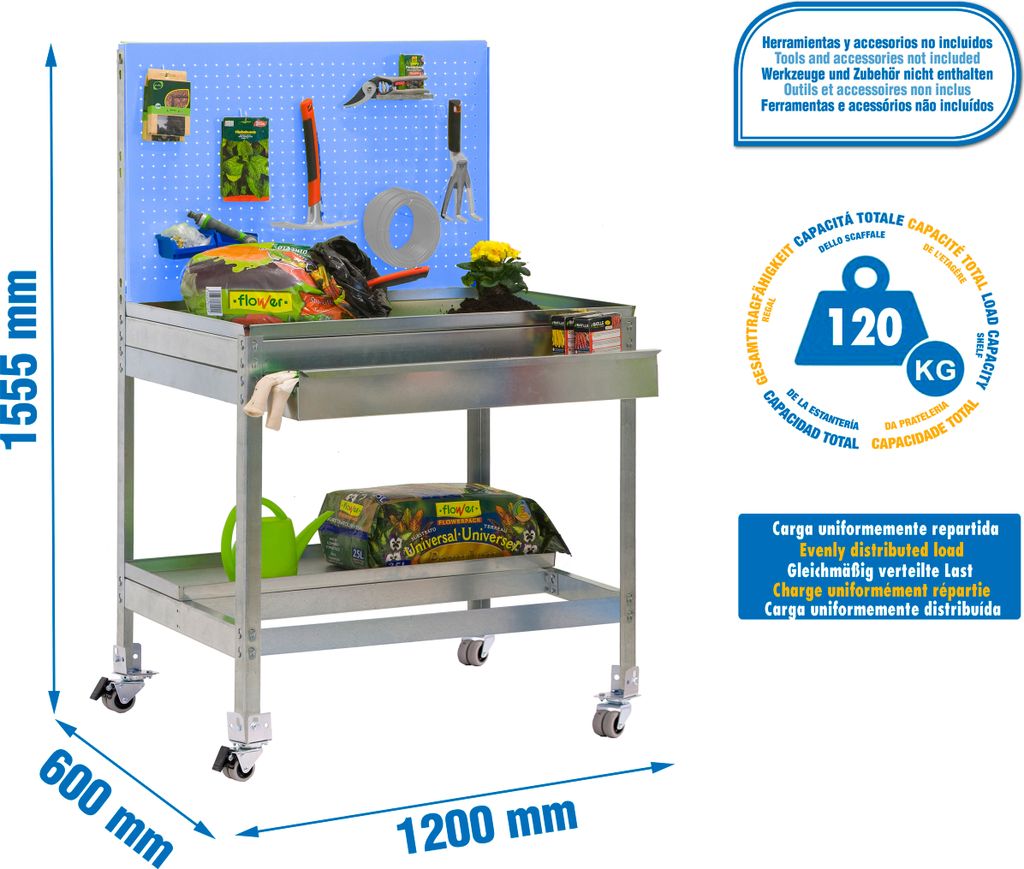 SIMONGARDEN BT2 BOX MOB Werkbank. 1200x600 BLAU/GALVA