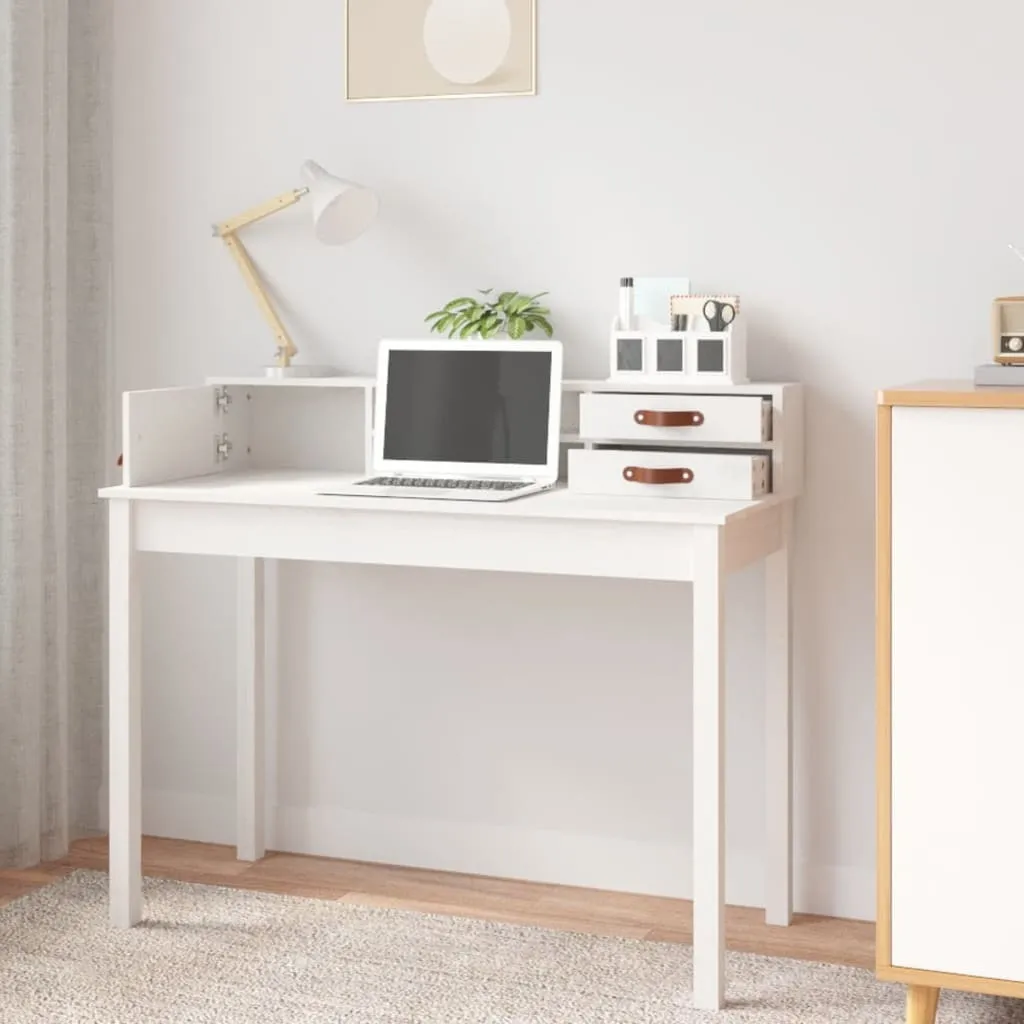 Elegante Scrivania Bianca 110x50x93 cm Legno Pino | Stile Classico