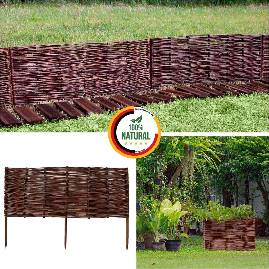 Floranica 1 Stück Beeteinfassung Weide 30 cm x 100 cm Handgemachte Rasenkante Beetbegrenzung - Beetzaun