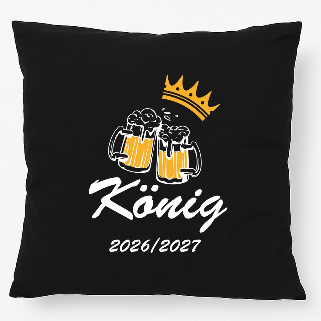 Huuraa Kissen König 2026/27 Bierkrug Schüztenkönig 40x40cm mit Füllung Black Baumwolle Dekokissen Geschenkidee