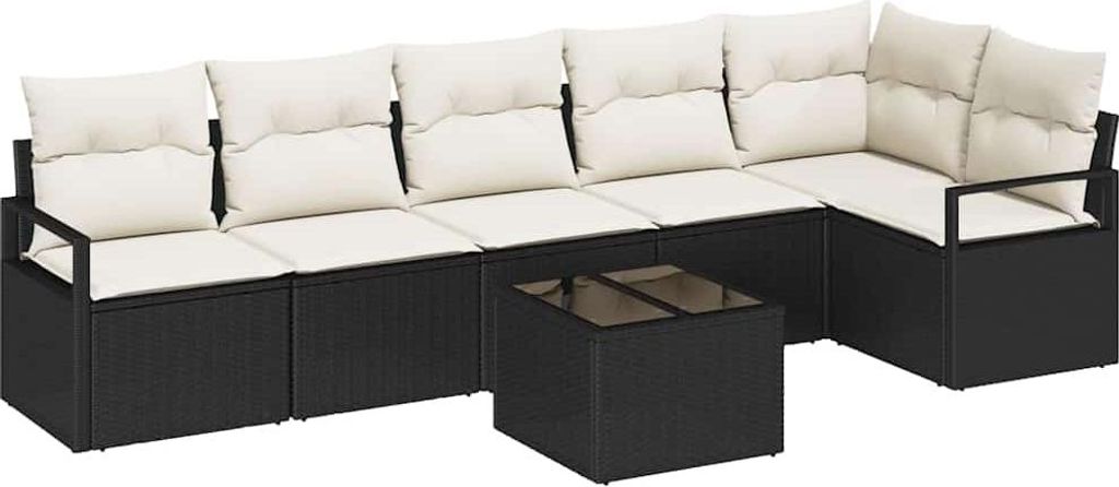 vidaXL Sofa Set mit Kissen 7 pcs Schwarz Poly Rattan