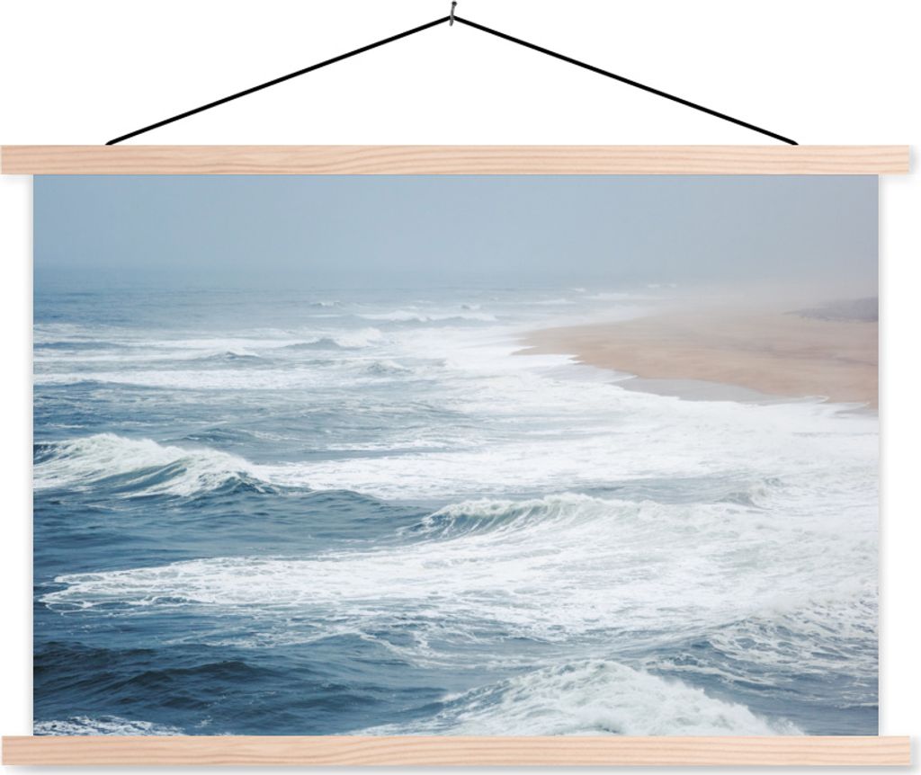 MuchoWow Textilposter Wasser - Meer - Wellen - Strand 60x40 cm mit holzfarbenen Rahmen - Bilder