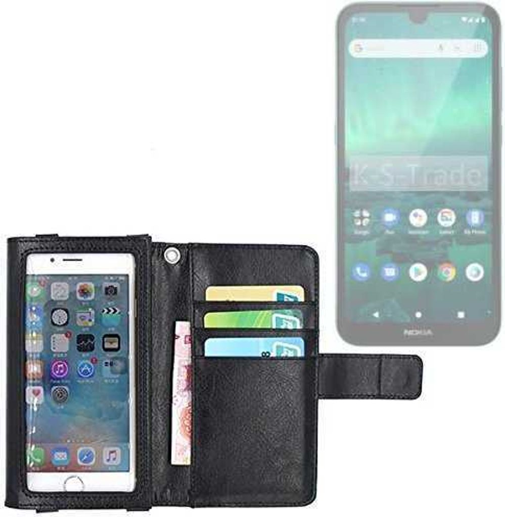 K-S-Trade Handy Hülle Schutz Hülle Kompatibel mit Nokia 1.3 Case mit Displayschutz / Schutzfolie Flip Cover Wallet case Etui Hülle schwarz