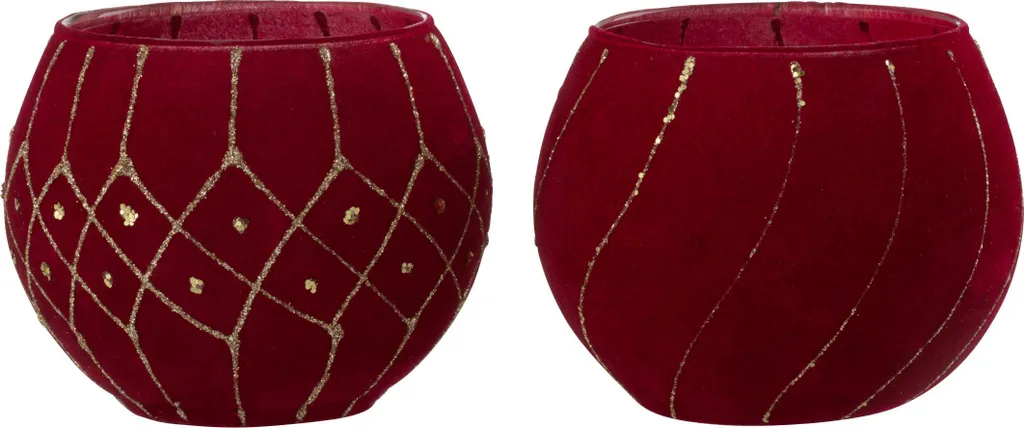 Décoration de table chic : Photophore J-Line velours rouge et or 2 pcs