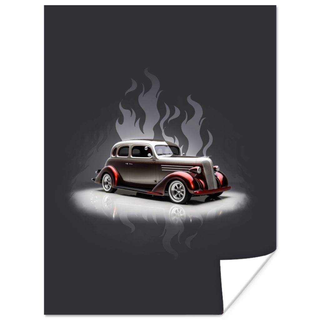 MuchoWow Poster Auto - Schnee - Flammen - Vintage 60x80 cm - Schlafzimmer Dekoration