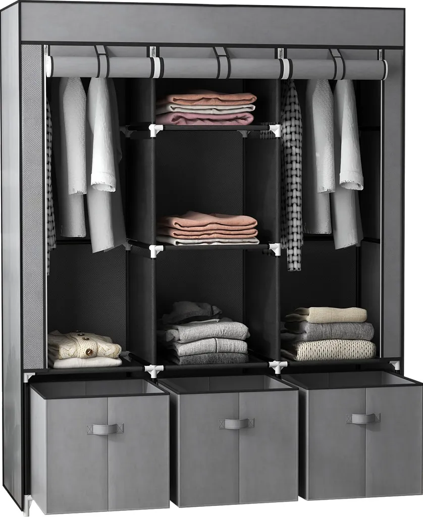 Dressing d'appoint en tissu gris pour chambre ou studio avec tiroirs
