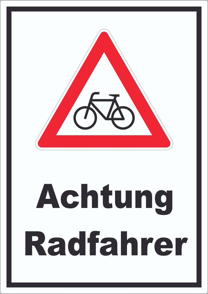 Achtung Radfahrer Fahrräder Aufkleber A3 (297x420mm)