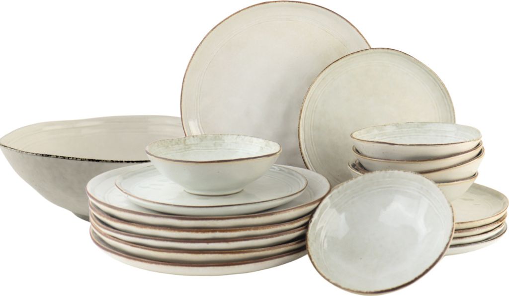 OTIX Serviesset mit Salatschüssel Geschirrset 6 Personen 19-teilig Beige Keramik LILY