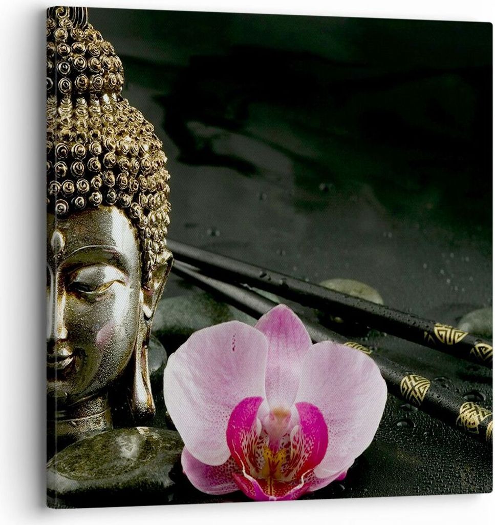 Bild auf Leinwand - Leinwandbild - Buddha Blume Stöcke - 30x30cm - Wand Bild - Wanddeko - Wandbilder - Leinwanddruck - Bilder - Kunstdruck - Wandd...