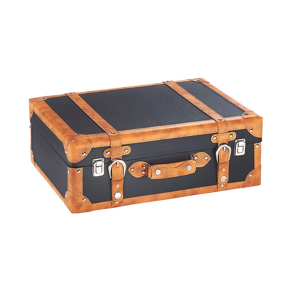 Kobolo Dekokoffer Koffer Vintage Retro - Stil - MDF mit Kunstlederüberzug - braun - Metallschließen - Schatzkoffer Truhe Kiste Deko Decorative case