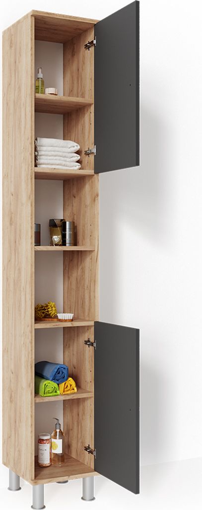 Vicco Badschrank Fynn, 30 x 190 cm, Anthrazit/Goldkraft Produktbild 7