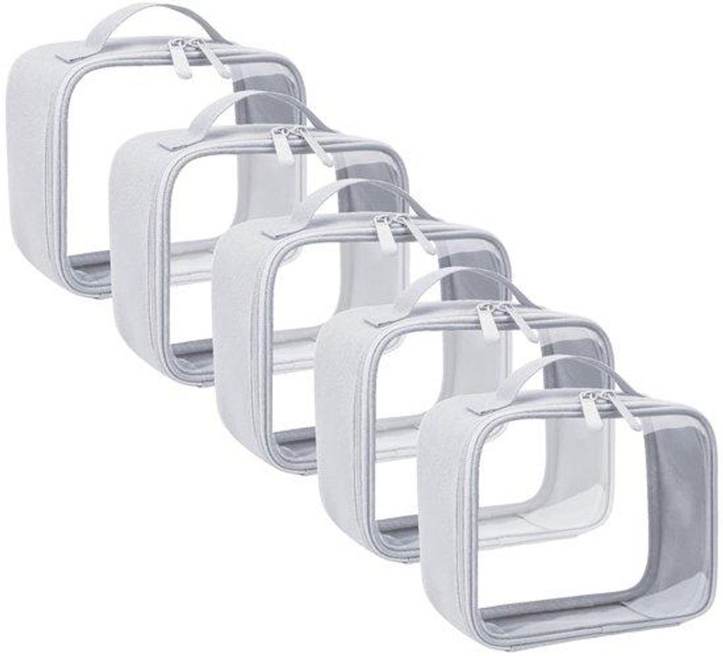 Kleine transparente Kosmetiktasche, grau, 5er Pack, Handgepäck