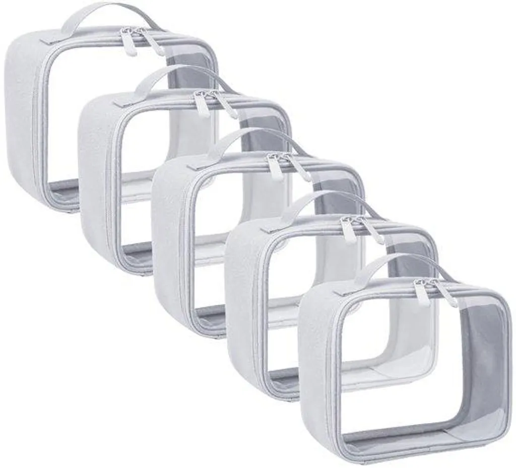 Lot 5 Trousses de Toilette Transparente Grise Anti-Fuite Bagage à Main